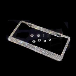 Bling Crystal Licence Plate Frame Women Luxury Handcrafted Rhinestone Car Frame Plate with Ignition Button Fits USA and Canad207C