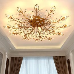 Modern K9 Crystal LED Flush Mount Ceiling Chandelier Lights Fixture Gold Black Home Lamps for Living Room Bedroom Kitchen246e