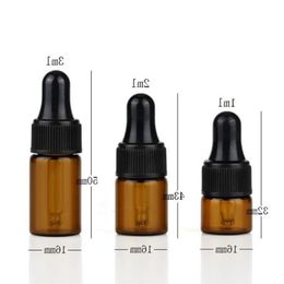 Amber Small Perfume Vials 1ml 2ml 3ml 1200Pcs/Lot Essential Oil Display Glass Bottles Mini Brown Sample Test Bottle Free DHL Dehbe