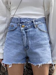 Women's Shorts Blue Denim Women Asymmetric One-button Streetwear High Waist Brushed Short Jeans 2023 Summer Tide Clothes Y673