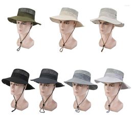 Berets Summer Men Sun Protection Bucket Hat Wide Brim Outdoor Hunting Hiking Fishing Hats Fisherman Cap Breathable Anti-UV