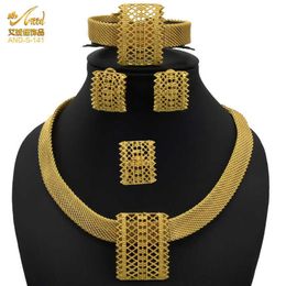 Jewellery Luxury Chain Necklace African Jewellery Set 24K Dubai Gold Colour Indian Arab Wedding Collection Sets Earring For Women H10294l