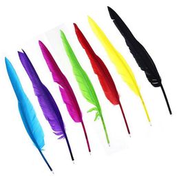 Top Selling Multi colors Wedding Feather Guest Book Signing Pen Ballpoint Pens Stationery GA311282y