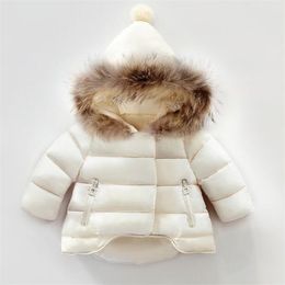 Girl boy Down Jacket Thick Cotton Padded Infant Toddler Fur Hooded Coat Solid Snow Suit Zipper Clothes