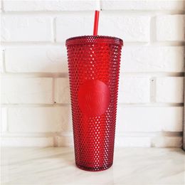 Newest Starbucks Christmas red dazzle goddess laser straw coffee cup 710ML Durian Plastic cold water cup out door Accompanying cup255F