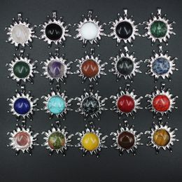Natural Stone Pendant Shine Sun Carving Shape Crystal Agate Sunflower Charms Necklace Jewellery Making Accessory