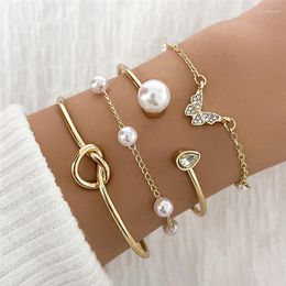 Link Bracelets WUKALO 4pcs/sets Bohemian Pearl Set For Women Gold Color Geometry Crystal Butterfly Bangles Jewelry Gifts