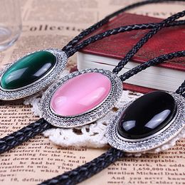 Bolo Ties Agate Time Gem bolo tie retro shirt chain bolo collar rope leather necklace tie HKD230720