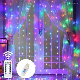 Strings USB LED Garland Curtain Light 8 Modes Remote Control Fairy Lights String Wedding Christmas Decor For Home Ramadan Festival Lamp