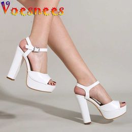 Sandals Voesnees Women Sandals 2021 Fashion Waterproof Platform 13CM Thick Heel Shoes Concise Buckle Strap Model Womens Sexy High Heels L230720