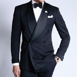 Double Breasted Navy Wedding Groom Tuxedos for Man Suits 2022 Shawl Lapel Slim Fit Tailored Made Two Piece Male Blazer277n