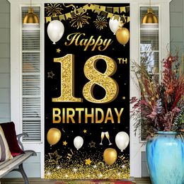 Banner Flags Black Gold 18th 21st 30 40 50 60th Birthday Banner Gold Ballon Number Backdrop Pendants Adults Happy Birthday Party Decor Baloon 230720