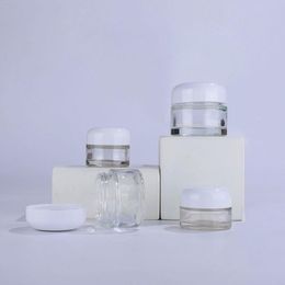 Wholesale Bottles 15g 20g 30g 50g Refillable Cosmetic Beauty Makeup Clear Glass Personal Care Cream Jar with White Cap Siihk