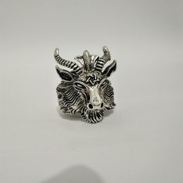 Retro Sheep Goat Horn Head Finger Ring Satan Worship Baphomet Aries Zodiac Wicca Star For Men Boy Gift Punk Biker Animal Jewelry186l