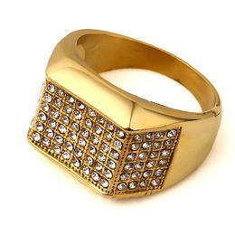 Hip Hop White Gold Crystal Ring 18K Gold Plated for Mens Luxury Bling Rhinestone Gold Ring Stainless Steel Ring Jewellery Gifts for 236B