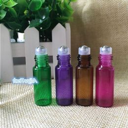 Wholesale Price 4 Colours 5ml Colourful Glass Bottles with Steel Ball Roll On for Eye Cream,Perfume,Essential Oil , Lip Gloss Bottles 180 Ltmx