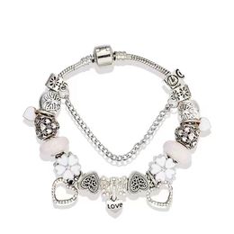 charm bracelet heart diamond beads charms love pendant fit for 925 silver snake chain diy Accessories bangle with nylon bag or box156C