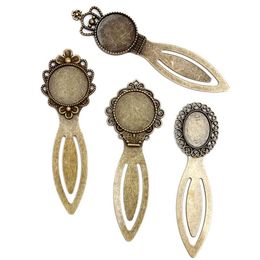 100 pcs Antique Bookmark Base Fit 20mm Round Glass Cabochon Blank Bezel Setting Bookmark Findings 4 Styles338e