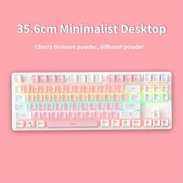 RGB 87 Key Green Axis Mechanical Gaming Keyboard Cute Backlit Desktop Peripherals Cute Small Portable Gaming Office KeyboardUSB268o