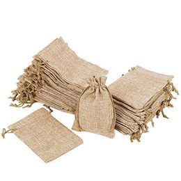 50pcs 10x14cm Natural Burlap Bags with Drawstring Jute Pouch Sack Gift Bags for Wedding Party Favor Jewelry Packaging Coffee Been 220U