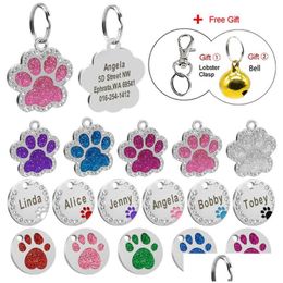Dog Tag Id Card Tag Id Rhinestone Pet Personalized Dogs Cats Name Tags Anti-Lost Nameplate Accessories Bell Gift Drop Delivery Home Dhokb