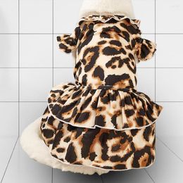 Dog Apparel Pet Dress Puppy Sleeveless Clothes For Outdoor Leopard Double Hemming Flying Sleeve Vest