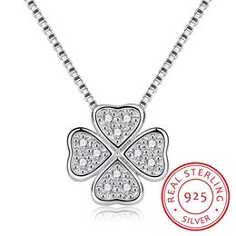 Chains Real 925 Sterling Silver Jewelry Love Clover Necklaces & Pendants Rhinestones Fashion Choker Maxi Necklace Women Collar242C