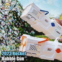 Novelty Games 60 Holes Bubble Gun Electric Automatic Rocket Soap Bubble Machine Kid Outdoor Wedding Party Toy LED Light Children's Day Gifts 230719