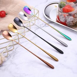 Spoons Stirring Coffee Spoon 304 Stainless Steel Creative Square Ice Multicolor Long Handle Scoop Scoops Shovel