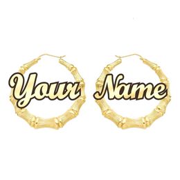 Customizable Customise Name Earrings Bamboo Style custom hoop Earrings With Statement Words CJ1911162545