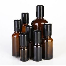 5ml/10ml/15ml/20ml/30ml/50ml/100ml Amber Glass Bottles with Glass/Stainless Roller Black Lid,Roll-on Essential Oil Perfume Bottles Deod Osjj