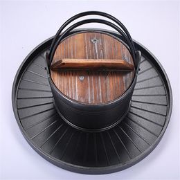 46cm commercial el home cast iron grill soup pot mutton pot barbecue Bbq sizzling pan dual-purpose pan 051-2220q