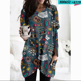 Women's Hoodies 3D Childlike Items Sundries T-shirt Multicolor With Pocket Loose V-neck Long-sleeved O-neck Tee