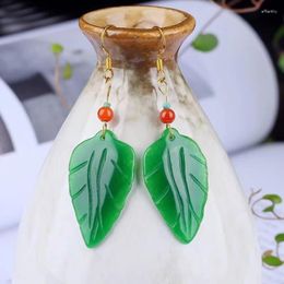 Dangle Earrings Customised Green Jade Leaf Women Jadeite Natural Gemstone Accessories Charm 925 Silver Gift Amulet Jewellery