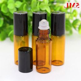 1200pcs/lot 5ml Empty Mini Glass Roll On Bottles For Essential Oils, 5CC Glass Roller Containers With Stainless Steel Ball Black Lids Djbfw