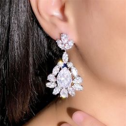 Luxurious Shining Drop Designer Earring for Woman White AAA Cubic Zirconia Copper South American Womens Bridal Wedding Engagement Diamond Earrings Jewellery Gift