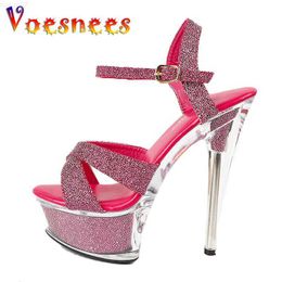 Sandals Summer New Fashion Thin High Heels Pumps Crystal Platforms Buckle Strap Women Shoes Europe And America Party Gladiator Sandals L230720