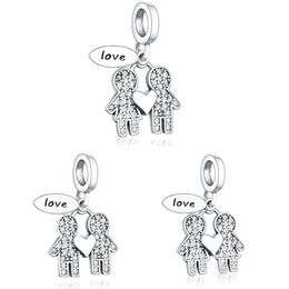 Fit Original Pandora Charm Bracelet 925 Sterling Silver Boy And Girl Dangle Charm Zircon Love Heart Pendant Beads For Making Women300I