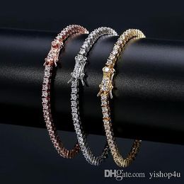 3mm Hip hop tennis chain bracelets cz paved for men women jewelry tennis bracelet mens jewelry gold silver rose gold 7inch 8inch284k