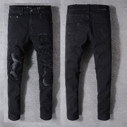 Fashion Men's Jeans Runway Slim Racer Biker Jeans #1133 Hiphop Skinny Men Denim Ripped Joggers Pants Male Wrinkle Jean Trouse3197