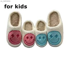 Kids Smile Face Lightning Blue Pink Cute Warm Indoor Family Slippers Winter Shoe For Children L230518