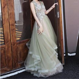 Party Dresses Pale Green Prom Dress Elegant Young Girls Formal Event Sexy Low Back Evening V-Neck Romantic Bridal