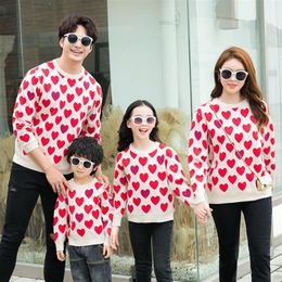 Family matching outfits girls love heart knitted sweater pullover kids round collar long sleeve sweater mother and daughter jumper235e