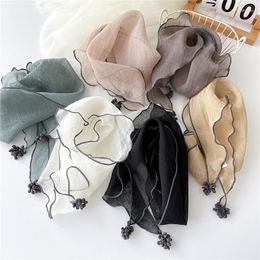 Scarves Cotton Linen Triangle Scarf Office Lady Wrist Hair Tie Headband Shawls And Wraps Neckerchief Solid Colour Headscarf