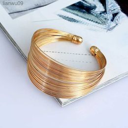 Fashion Wire Wrap Open Wide Cuff Bracelet Bangle For Women Jewellery Vintage Statement Metal Black Gold Silver Colour Bangle Female L230704