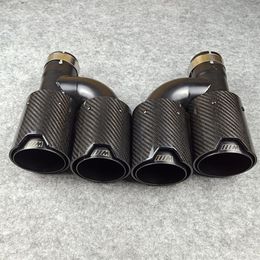 One pair H style carbon fiber exhaust end tips auto muffler Glossy Black stainless steel for Bmw with M logo255v