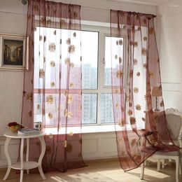 Curtain Romantic Sunflower Floral Sheer Transparent Voile Door Balcony Window Screen Decor 32