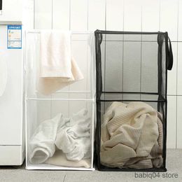 Storage Baskets Laundry Basket Easy To Carry Foldable Laundry Organiser Fine Mesh Portable Bathroom Folding Dirty Clothes Hamper Daily Use R230720