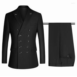 Men's Suits Black Double Breasted For Men Wedding 2 Piece Peaked Lapel Formal Working Groom Tuxedos In Stock Man Fashion Clothes 2023