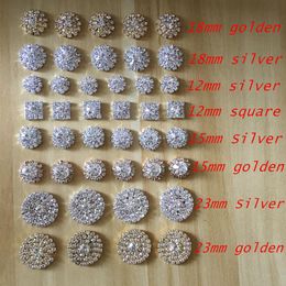 Factory 50pcs lot Silver Tone Clear Crystal Rhinestone DIY Embellishments Flatback Buttons Hair Accessories Decoration294c